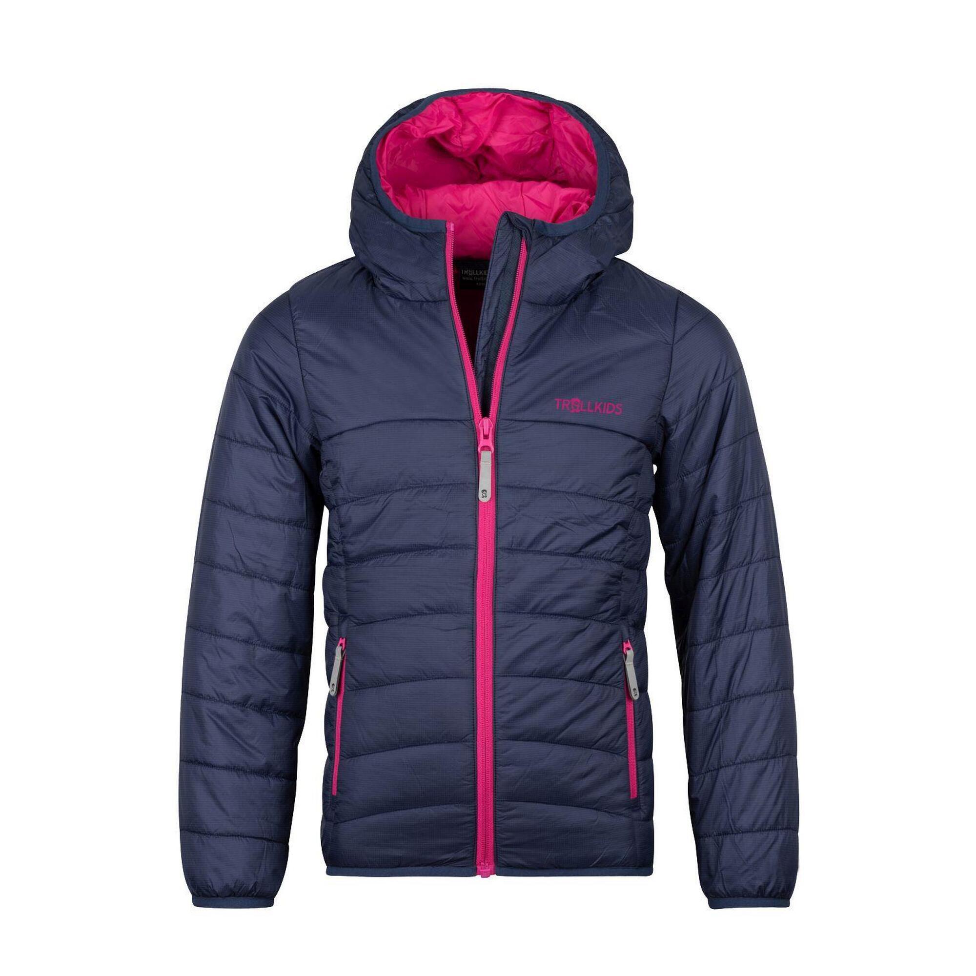 Eikefjord girls' quilted jacket navy blue/firewood