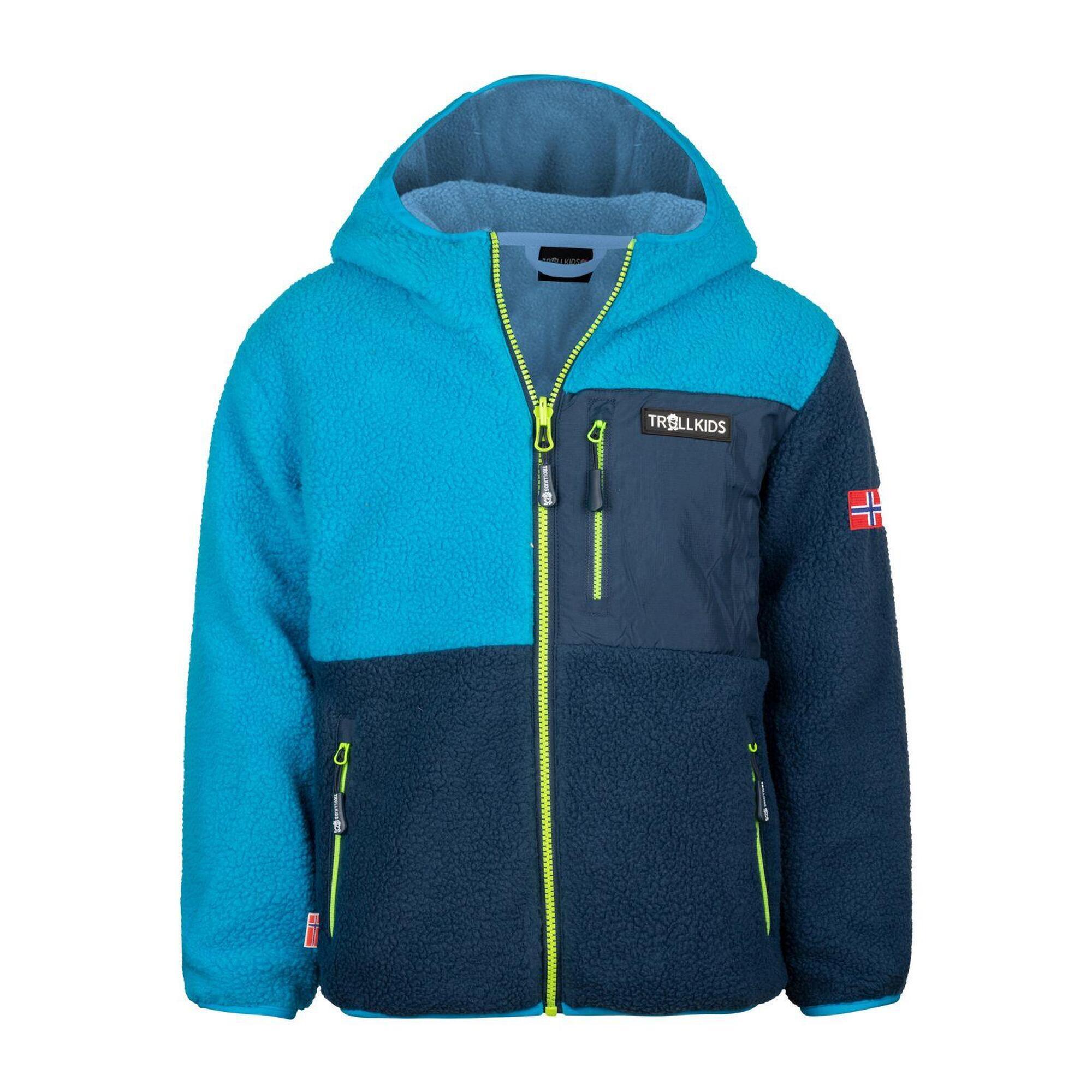 Aurlandsfjord children's fleece jacket blue/night blue/lemon green