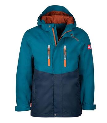 Kinder Regenjacke Nusfjord Marineblau/Leuchtblau/Wolkengrau