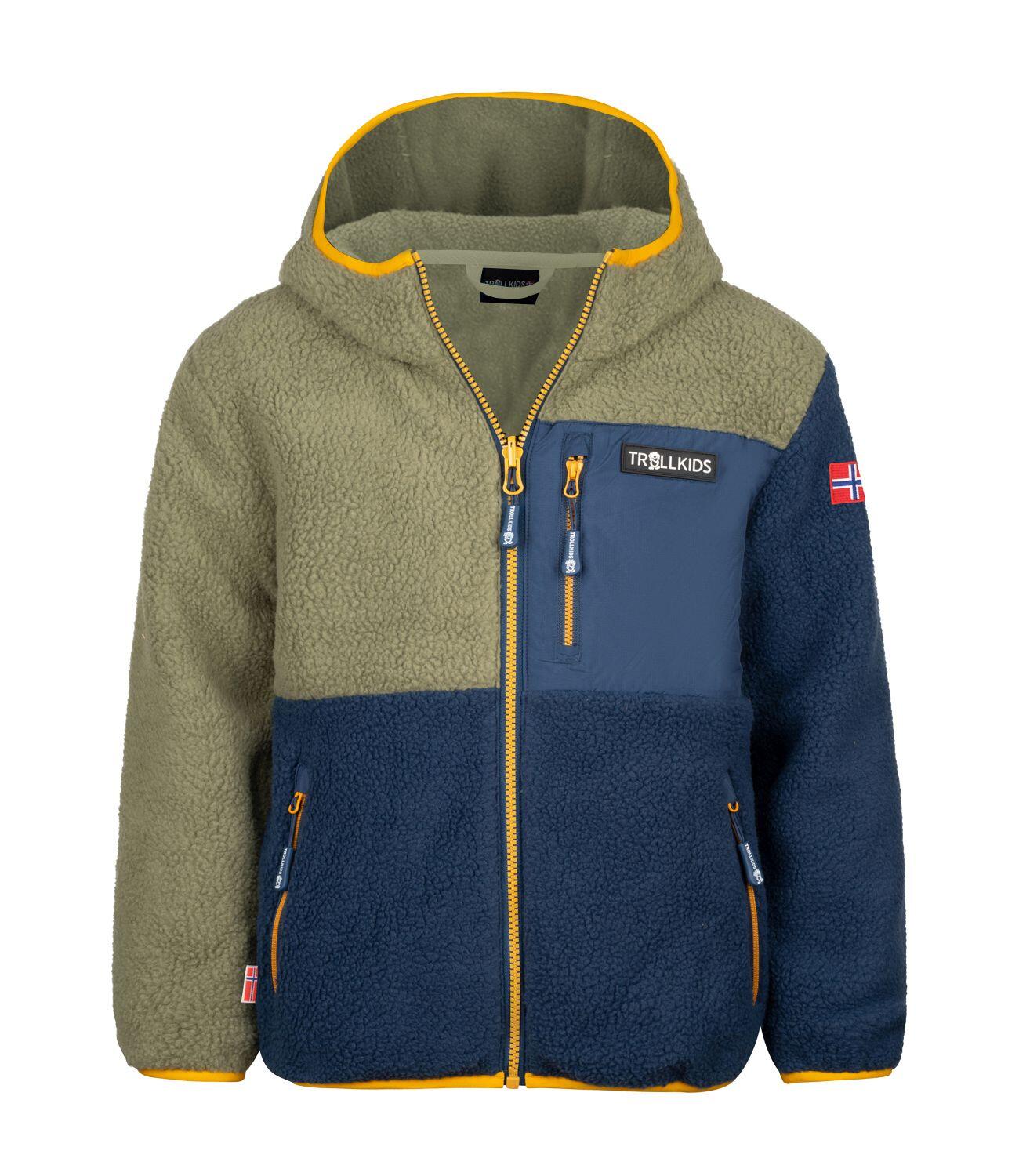 TROLLKIDS Kinder Fleecejacke Aurlandsfjord Moos/Mystikblau/Goldgelb