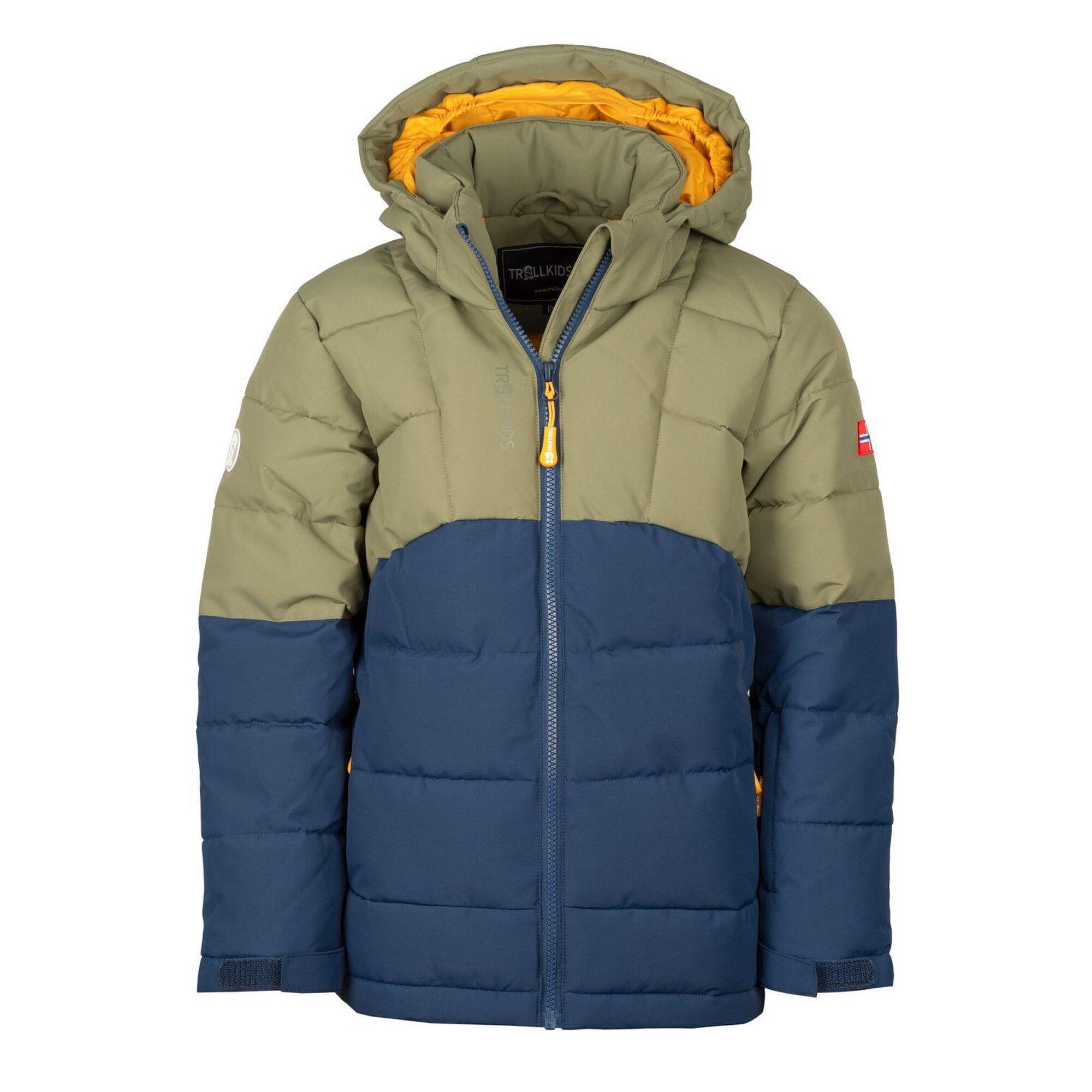 Gryllefjord children's winter jacket moss/mystic blue/golden yellow