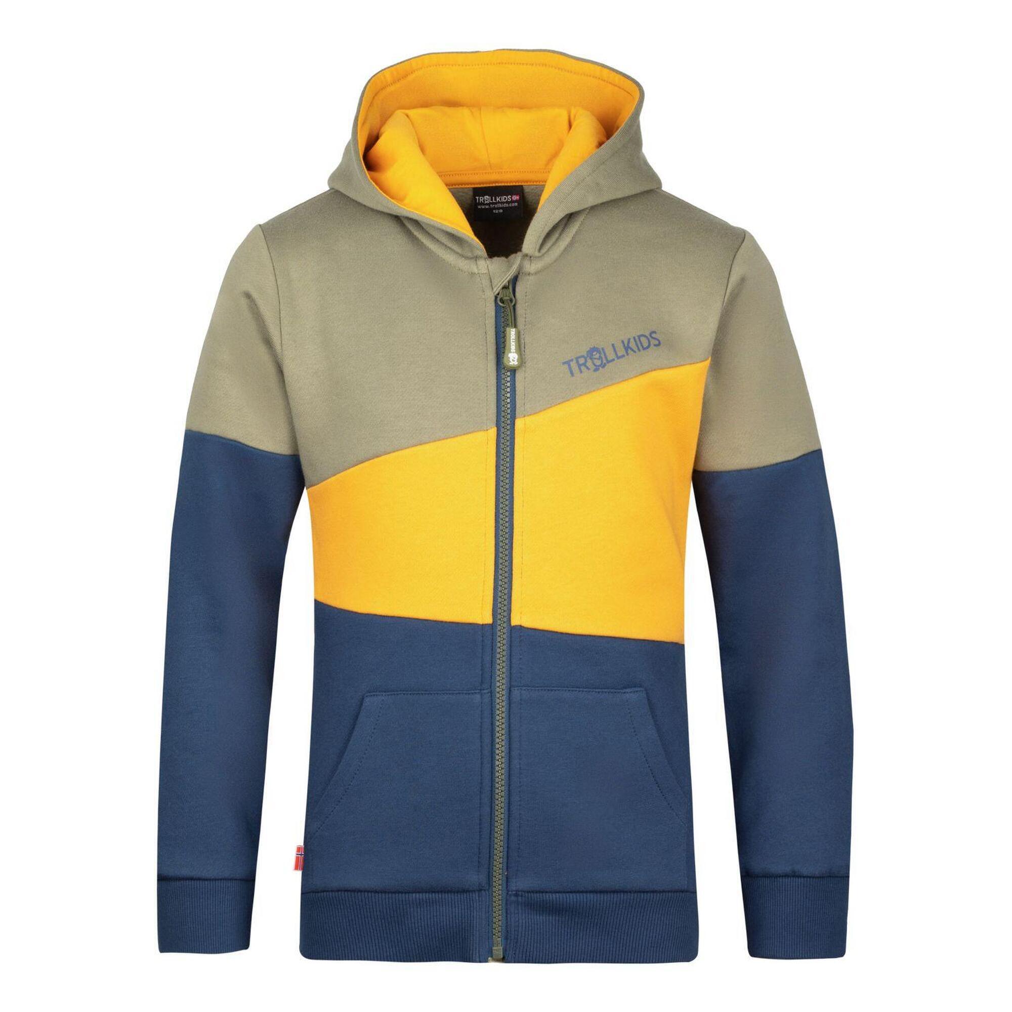 Felpa con cappuccio per bambini Alesund muschio/blu mistico/giallo oro