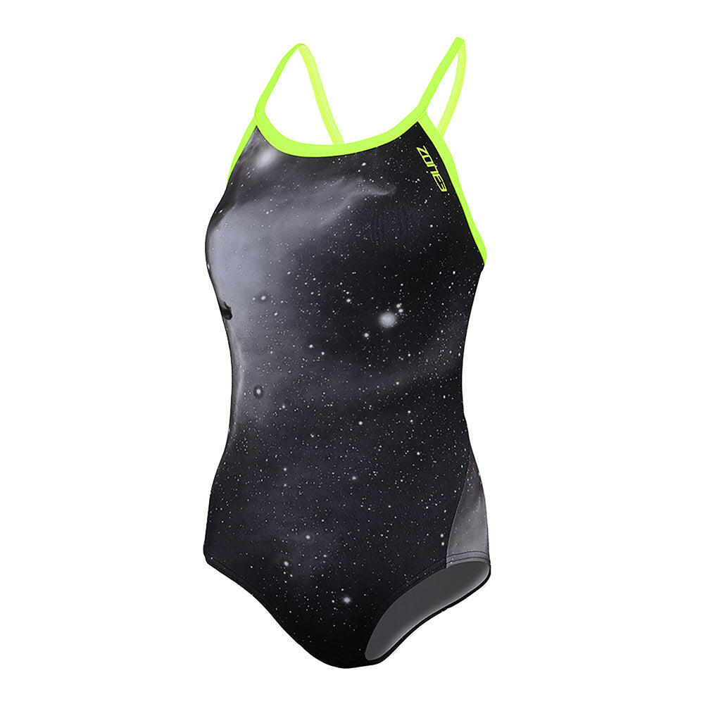 ZONE3 Plavky Women's Cosmic Bound Back Swimsuit, šedá/fluo žlutá, velikost UK 28