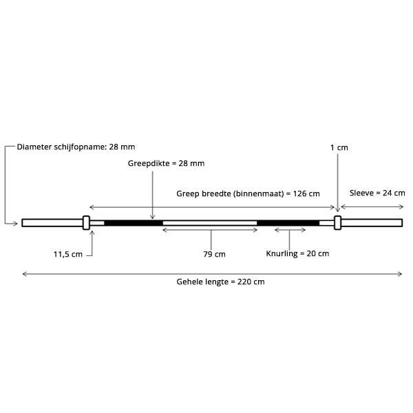 Halterstang 30 mm - 220 cm