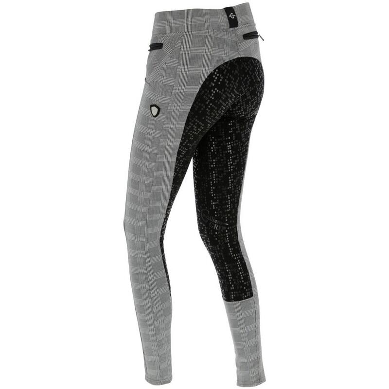 Damen Reitleggings Silikon Vollbesatz SUPERBA Karo grau