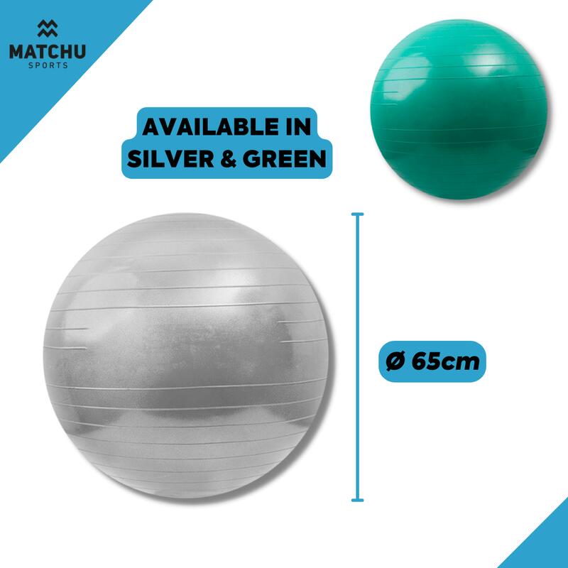 BALLON DE GYM RÉSISTANT -  Swissball - 65 CM - Argent