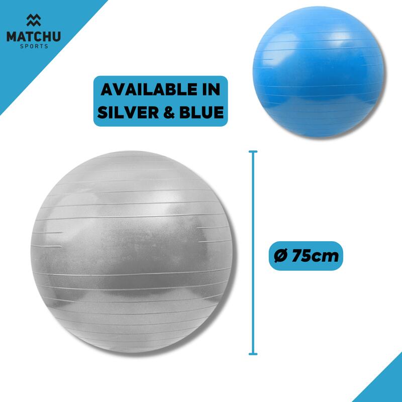 BALLON DE GYM RÉSISTANT - Swissball - 75 CM - ARGENT