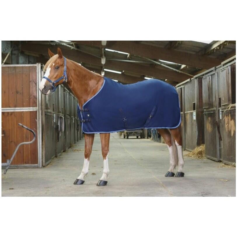 RIDING WORLD Abschwitzdecke mit gekreuzten Bauchgurten marineblau/hellblau