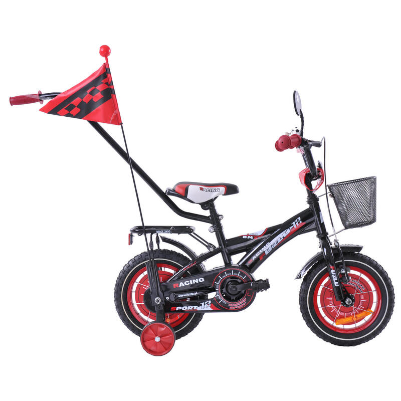 Rower dziecięcy 12" Fuzlu Racing czarno-czerwony połysk