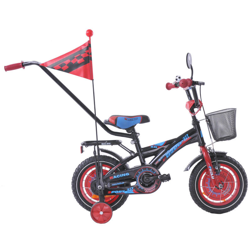 Rower dziecięcy 12" Fuzlu Racing  czarno-czerwono-niebieski