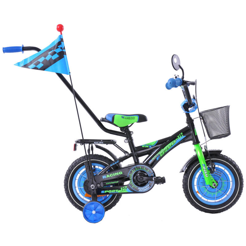 Rower dziecięcy 12" Fuzlu Racing czarno-niebiesko-zielony