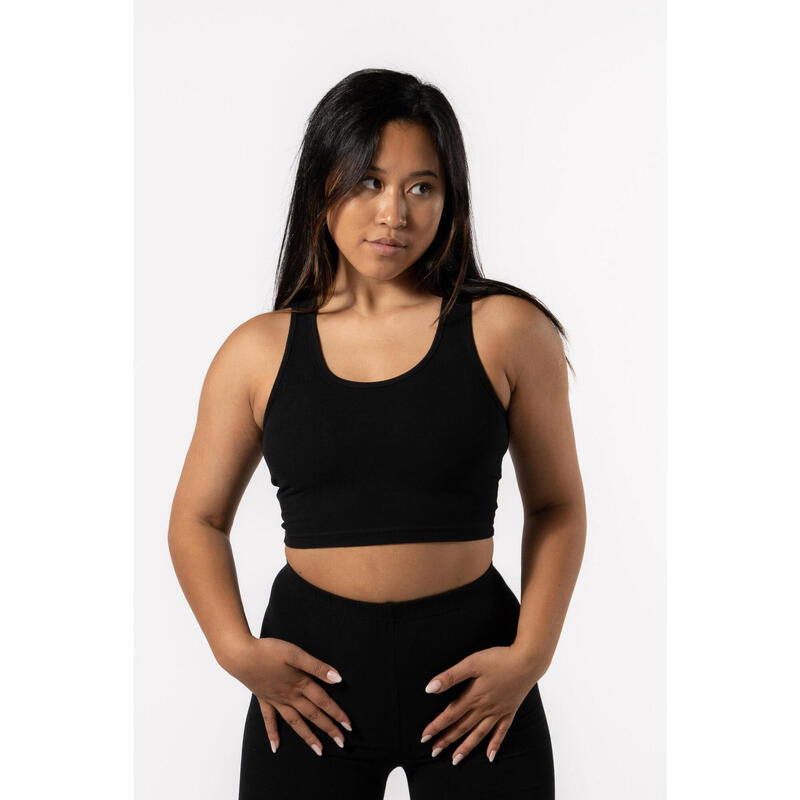 'Body' Crop Tank Top Fitness - Mulher - Preto