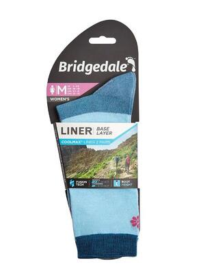 Bridgedale liner coolmax crew 2-pack - lichtblauw/donkerblauw - dames. 2 paar