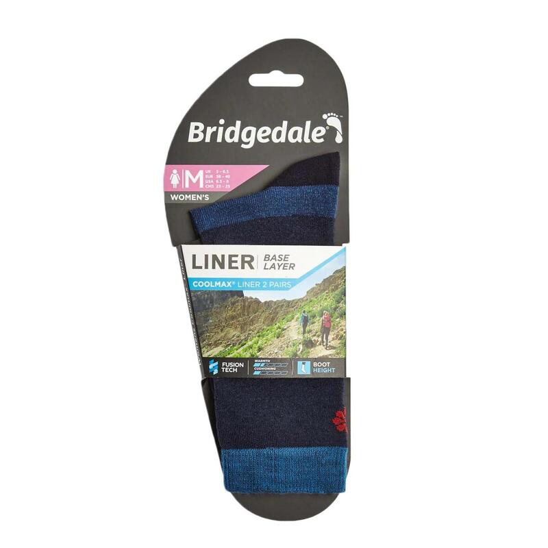 Bridgedale Liner Coolmax Crew 2 pack - Navyblauw - Dames