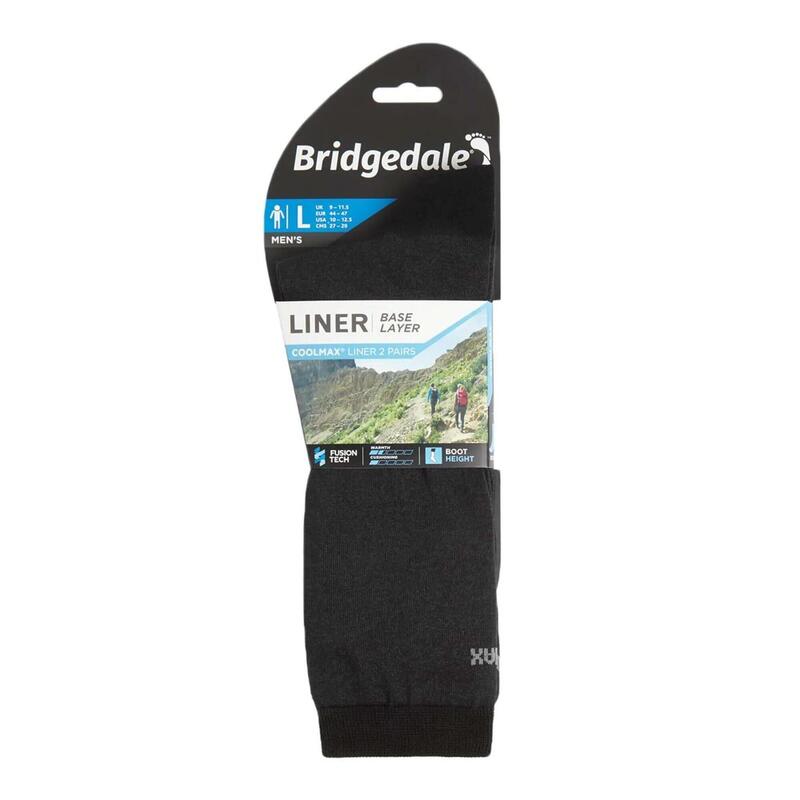 Bridgedale Mens Coolmax Liner Base Layer Boot Socks (2 Pack) Black
