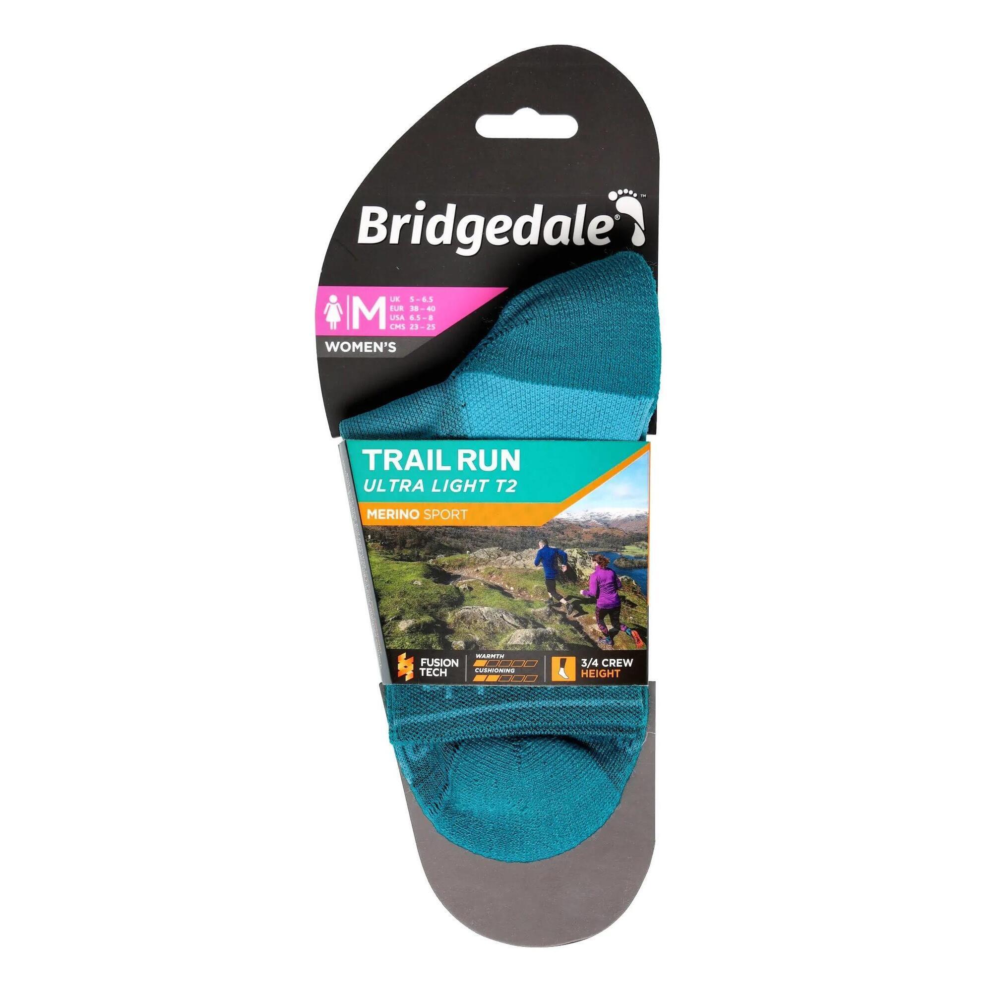 BRIDGEDALE TRAIL RUN Ultralight T2 Merino Sport 3/4 Crew Women's - Teal blue