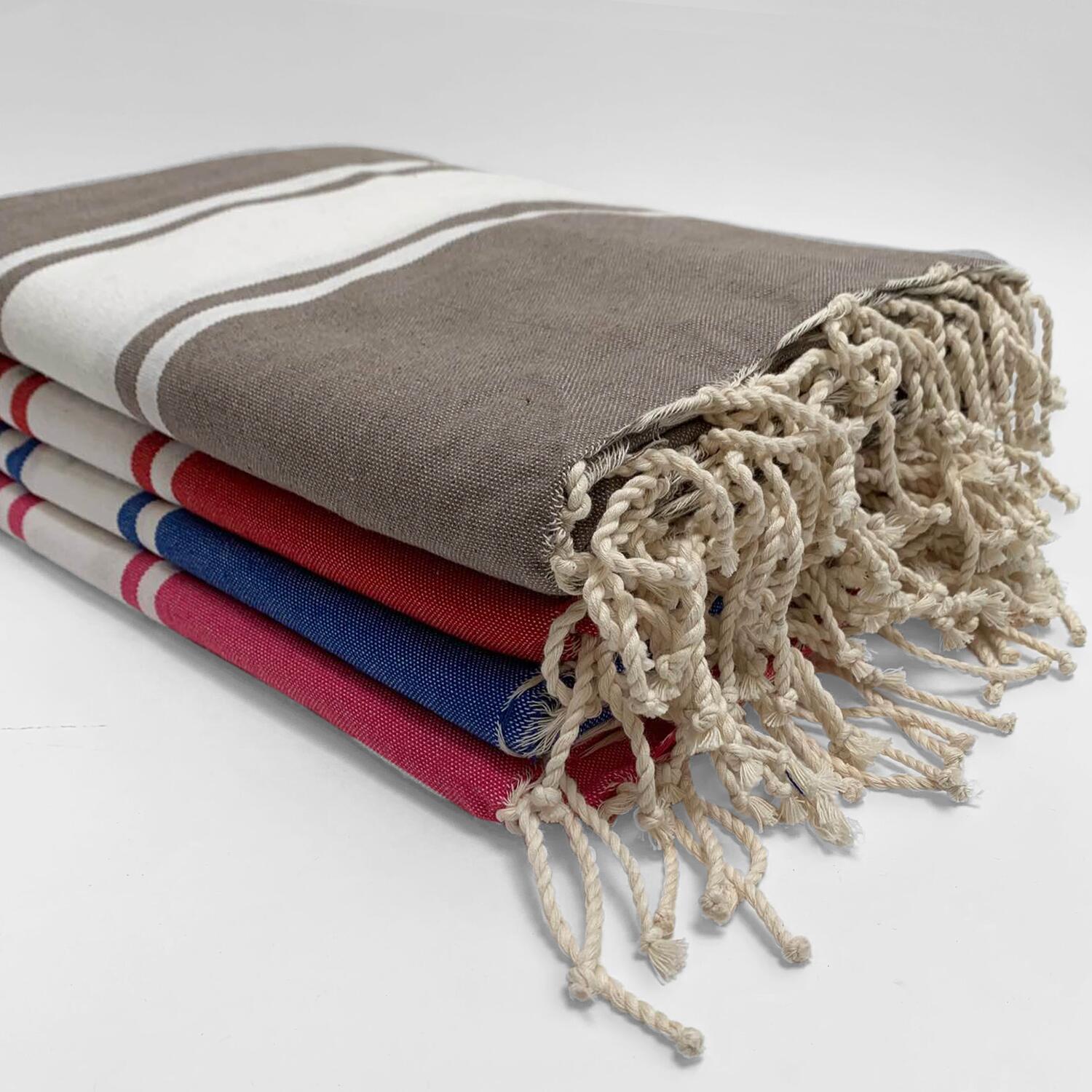 Traditioneller Baumwoll-Fouta 200 x 200 cm einfarbig mit 3 Streifen 3/3