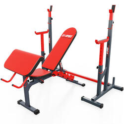 Krachtstation trainingsset met halterbank/fitnessbank + halterrek + curl desk