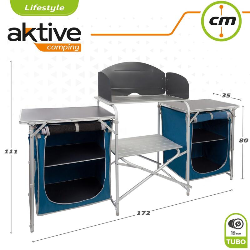 plegable cocina camping con paravientos Aktive - 172x35x80-111 cm Decathlon