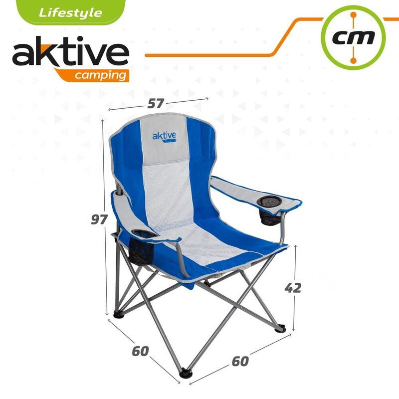 AKTIVE - Chaise de Camping XL avec Porte-Gobelet, Accoudoirs et Poignée