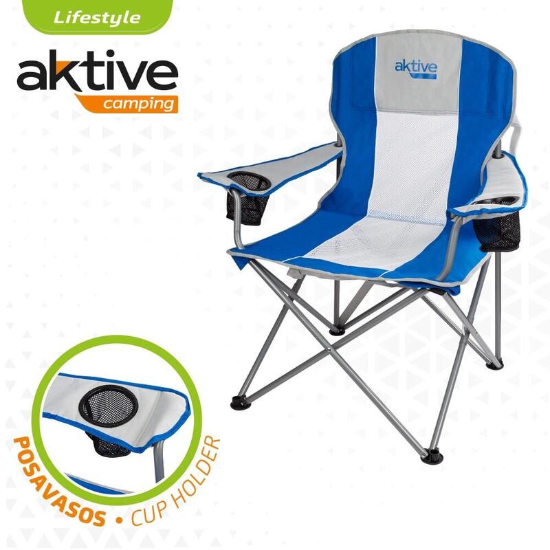 Cadeira de campismo dobrável XL com pega e porta-copos Aktive