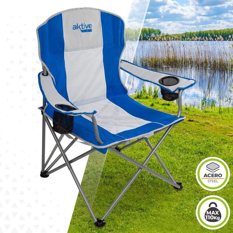 Silla plegable camping XL con asa y posavasos Aktive