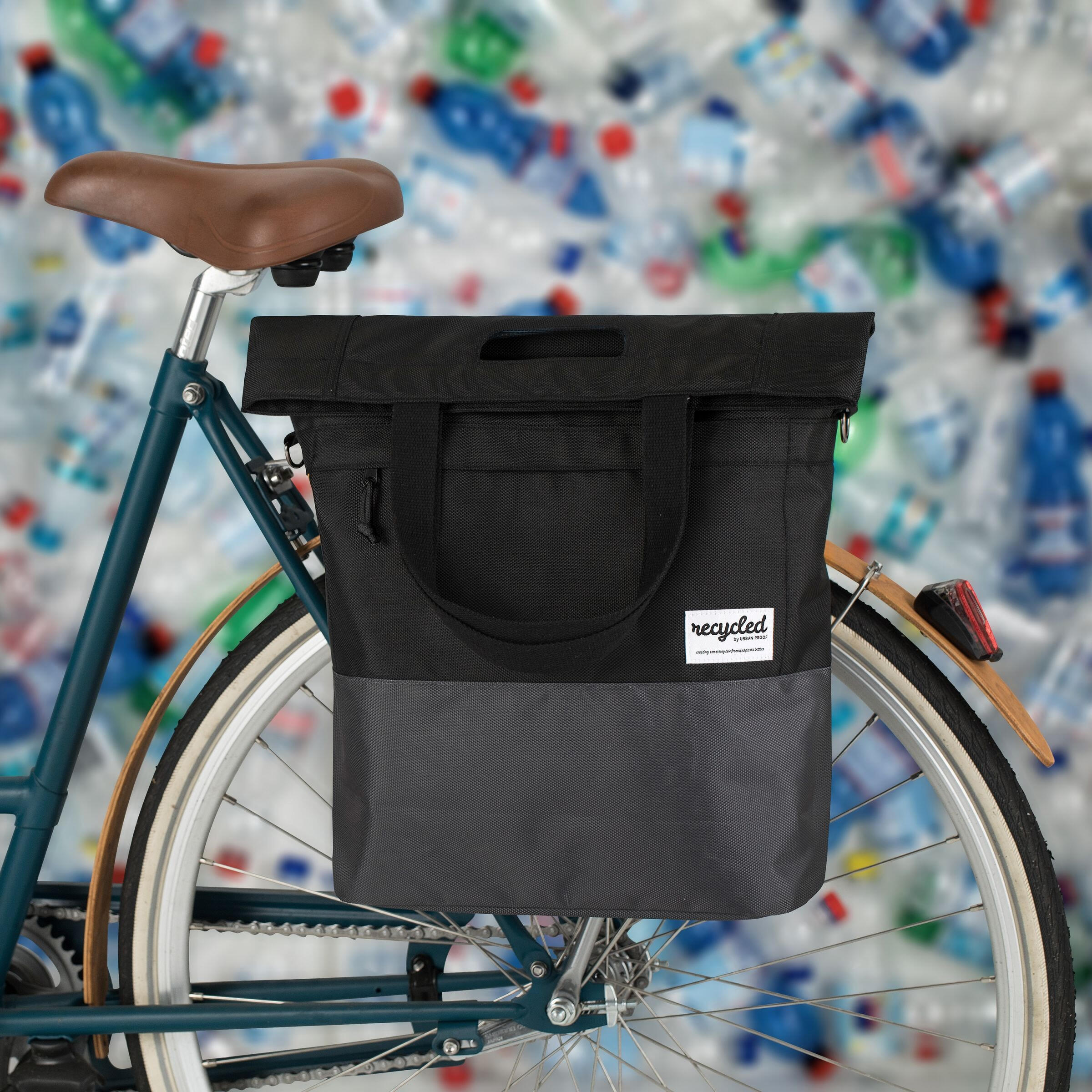 Gerecyclede shopper fietstas 20 liter - zwart/grijs 4/6