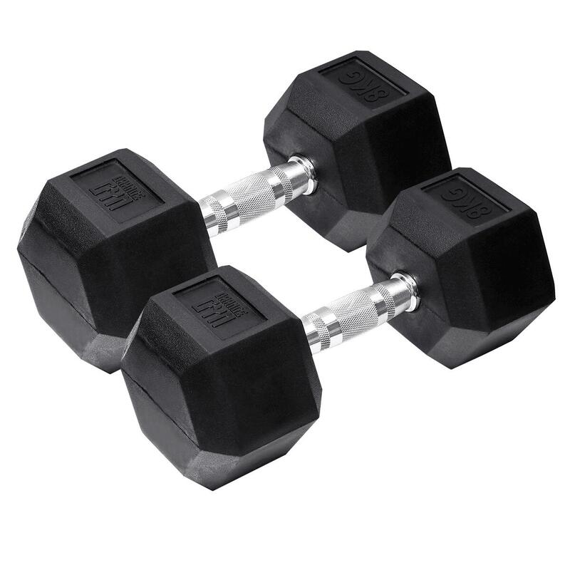 Hex Dumbbell Zwart, 8 kg Gewicht, Set van 2, Krachttraining