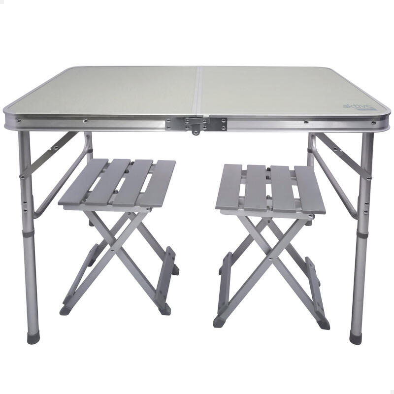 AKTIVE - Table Pliante avec 2 Tabourets et Poignée de Transpor, Gris