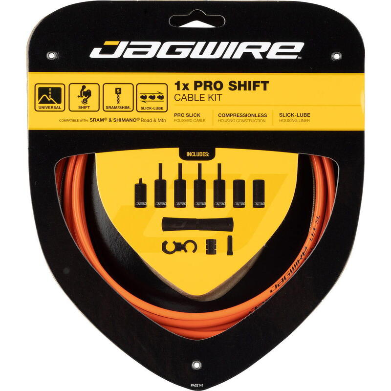 Kit de câbles de vitesse 1X Pro - Orange     À partir de 1950€ 2159€ -9%    * La vente débute le 05/06/2025    JAGWIRE Kit de câbles de vitesse 1X Pro - OrangeVendu exclusivement en ligne   