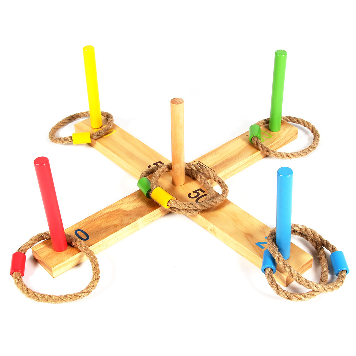 GLADIATORFIT Jogo de arremesso de argolas em madeira com 5 pinos Omada