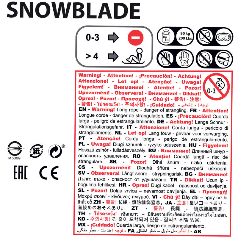 Segunda vida - Trineo Snowblade negro / rojo niño biplaza con freno - EXCELENTE