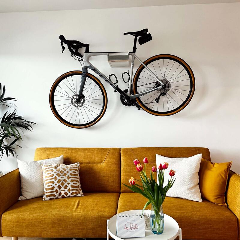 PARAX Support Mural pour vélo - Support pour vélo - Support à vélo  d'intérieur - Suspension de vélo en Aluminium & Bois - Fixation Murale pour  vélo Blanc - M : : Sports et Loisirs