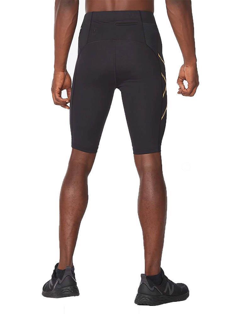 2XU Men's Light Speed Compression Shorts - Black/ Gold 2/3