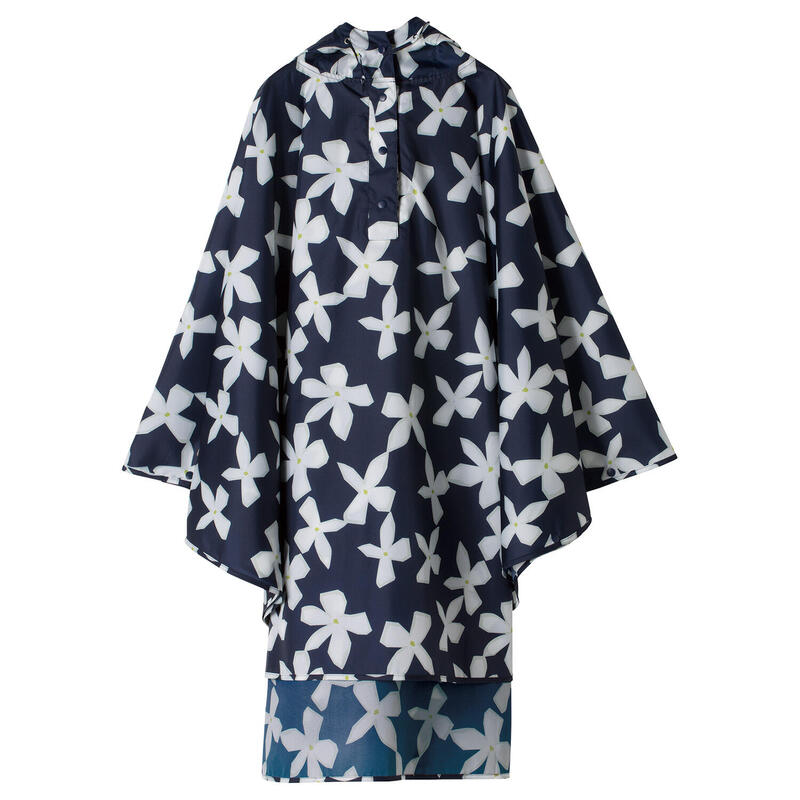 R003 Poncho - Blue White Flower (with Storage Bag)