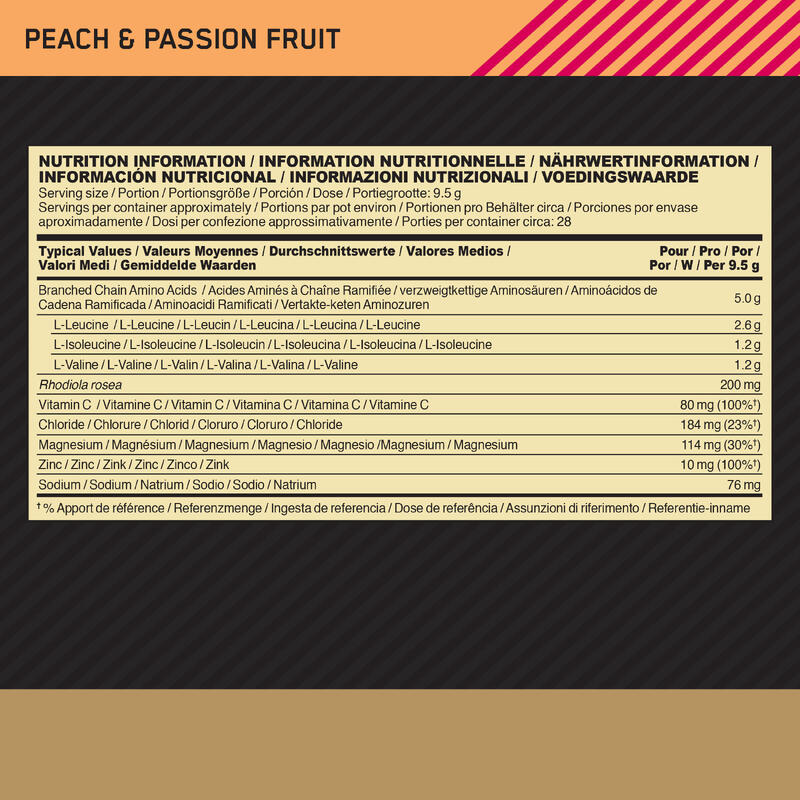 Gold Standard BCAA - Peach Passionfruit - 28 doseringen (266 gram)