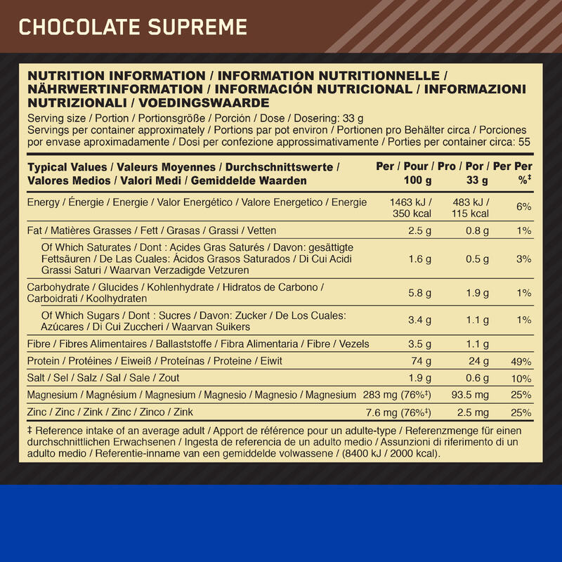 Gold Standard 100% Caseine Time Release Proteine – Chocolate – 55 Doseringen