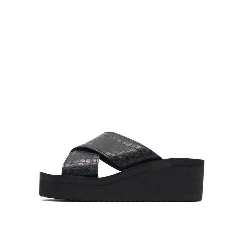 Damen Sandale wedge*cross croco Black