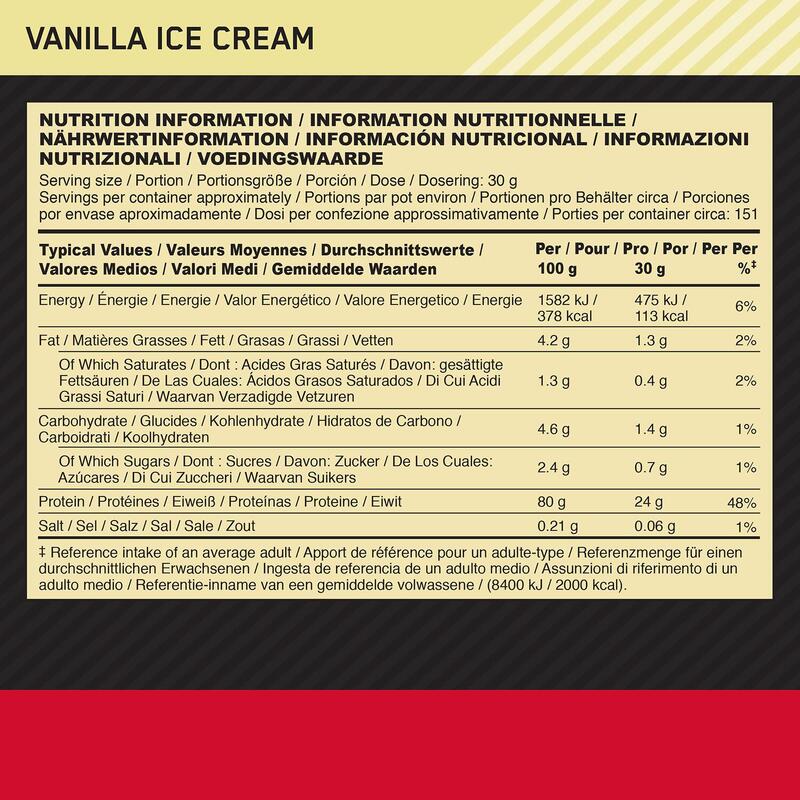 GOLD STANDARD 100% WHEY PROTEIN – Vanilla Ice Cream – 146 Doseringen (4530 gram)