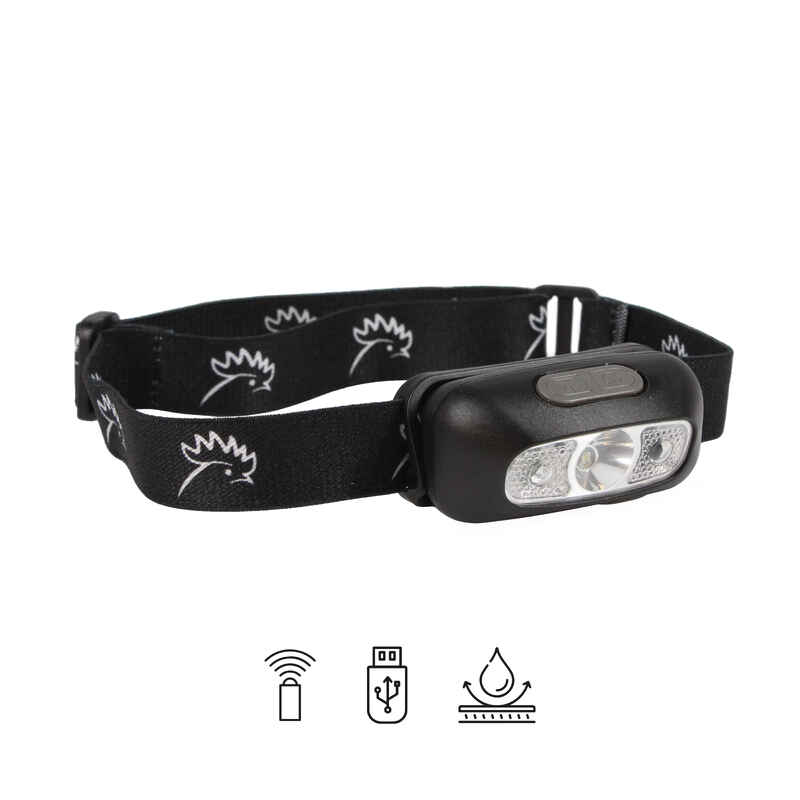 LED-Stirnlampe, USB aufladbar, 2 Positionen mit Handsensor - 200 Lumen