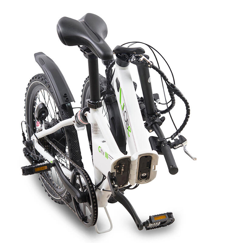 Vélo pliant électrique, City III, 20 pouces, 7 vitesses, 21 kg, 10,4 Ah, blanc