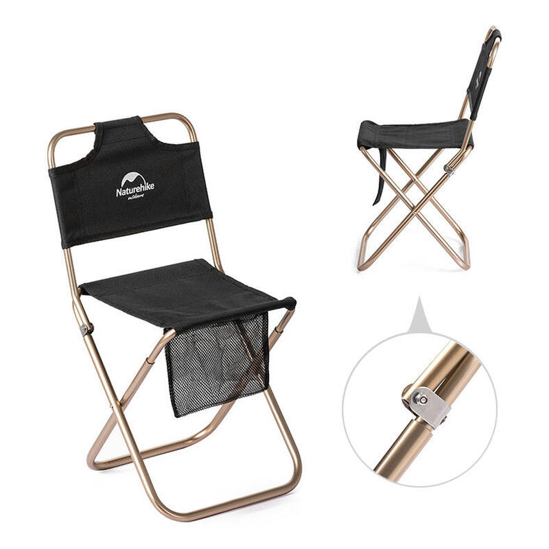 MZ01 Outdoor Folding Stool With Backrest - Black