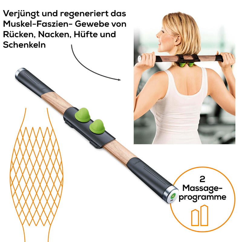Beurer MG 850 Fascia- & Deep ReleaZer Faszien Stab- Massagegerät 3 Aufsätze
