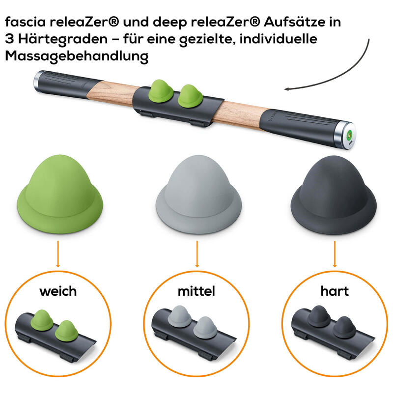 Beurer MG 850 Fascia- & Deep ReleaZer Faszien Stab- Massagegerät 3 Aufsätze