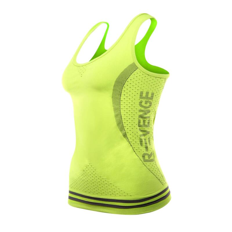 Camiseta técnica sin mangas mujer running fitness térmicos transpirable amarillo