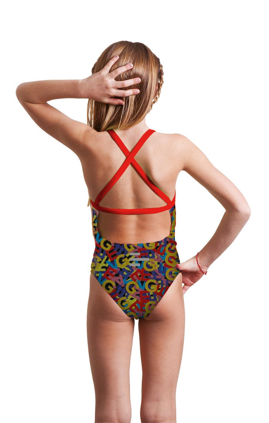 Maillot de Bain Fille Natation une pièce Endurance Letter multicolore 2/4