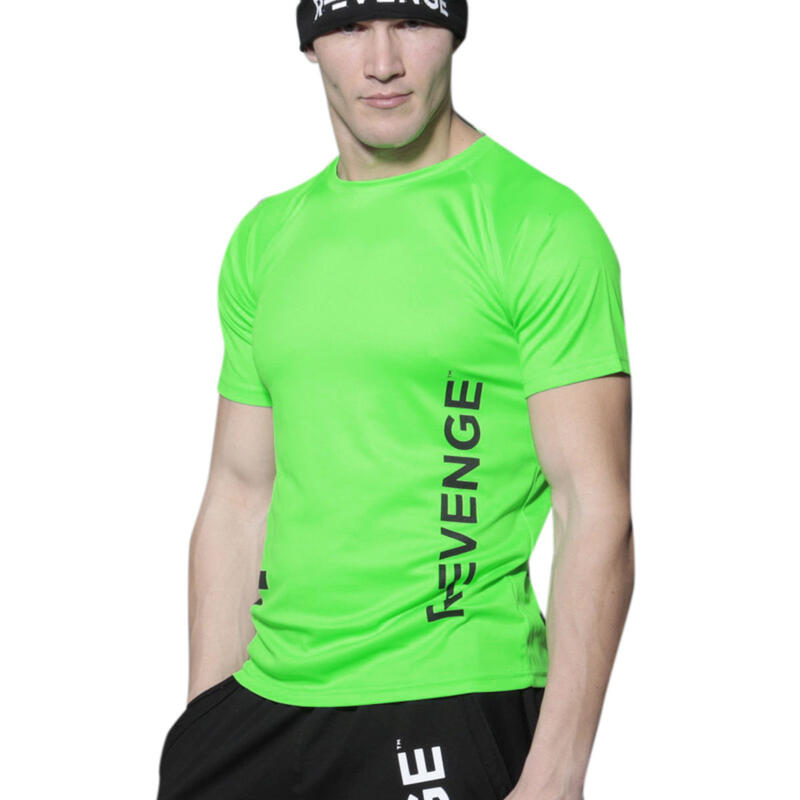 Koszulka męska z krótkim rękawem Fitness, Fluorescencyjny zielony