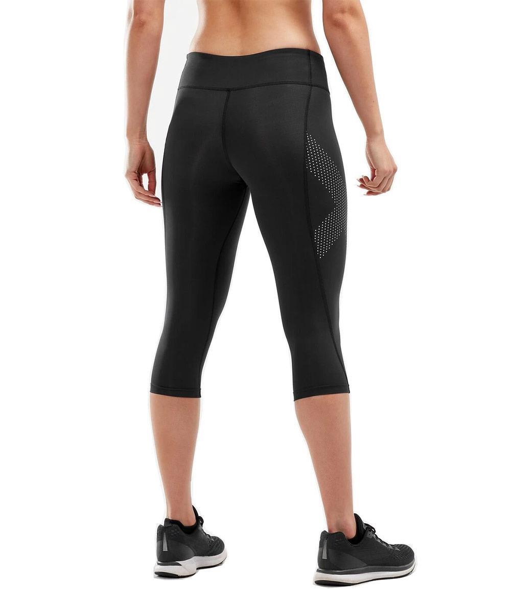 2XU Women's Mid-Rise Compression 3/4 Tights - Black/ Dotted Reflective Logo 2/4