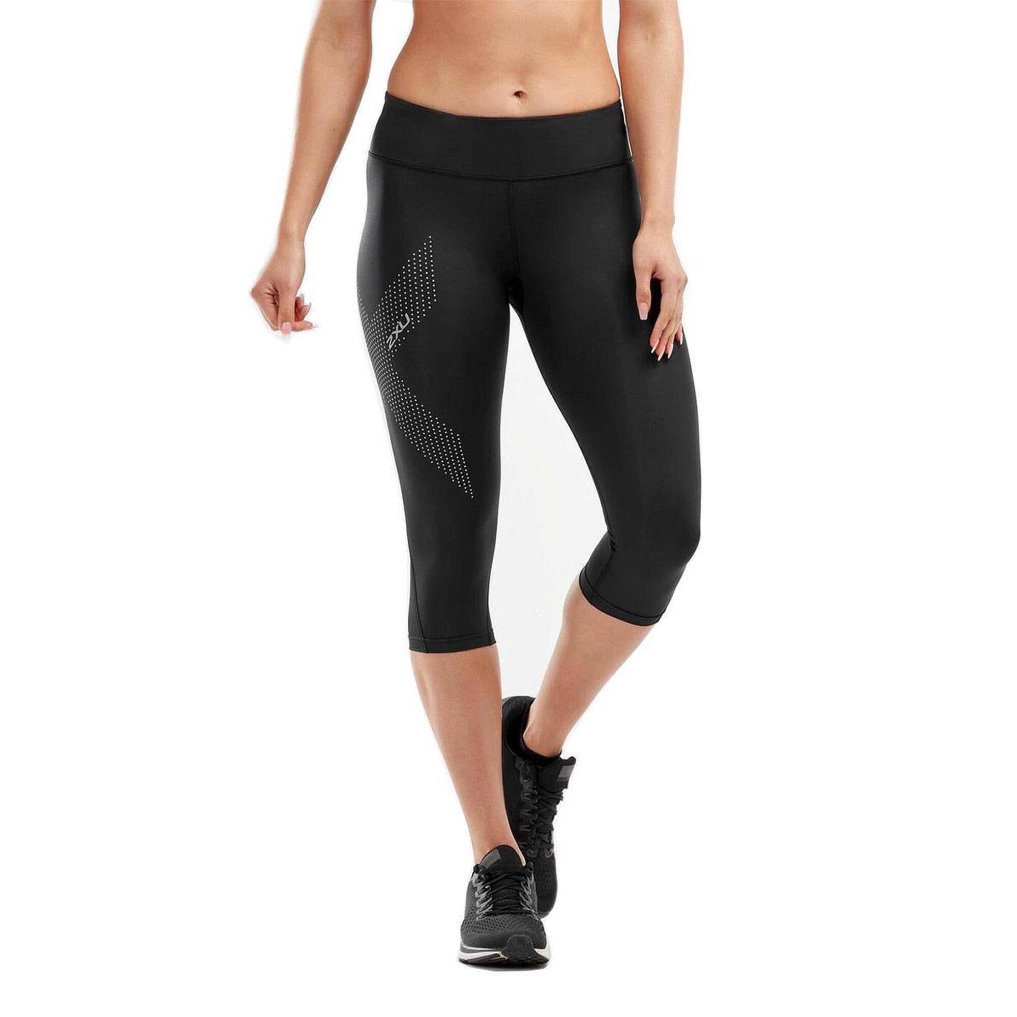 2XU Women's Mid-Rise Compression 3/4 Tights - Black/ Dotted Reflective Logo 1/4