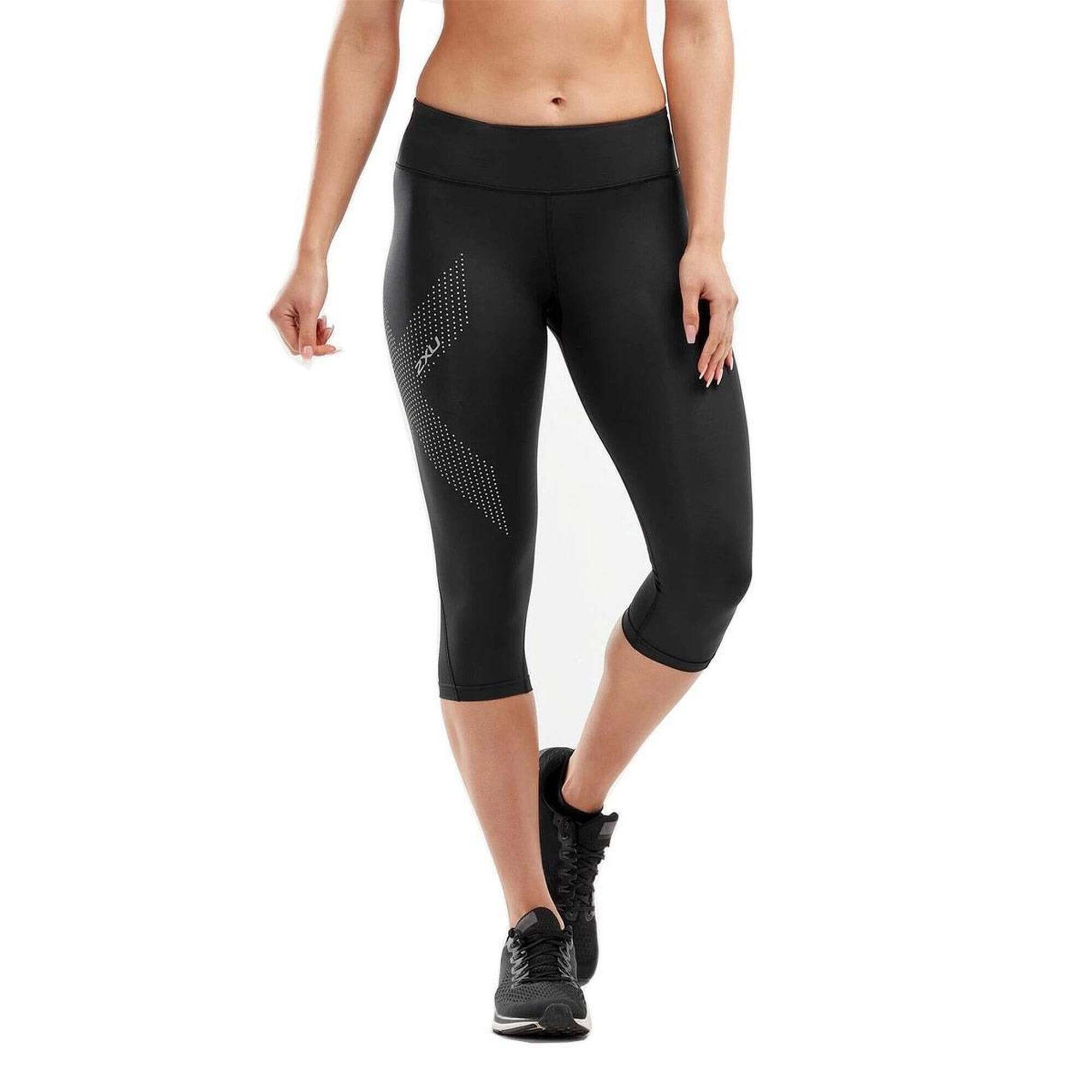 2XU 2XU Women's Mid-Rise Compression 3/4 Tights - Black/ Dotted Reflective Logo